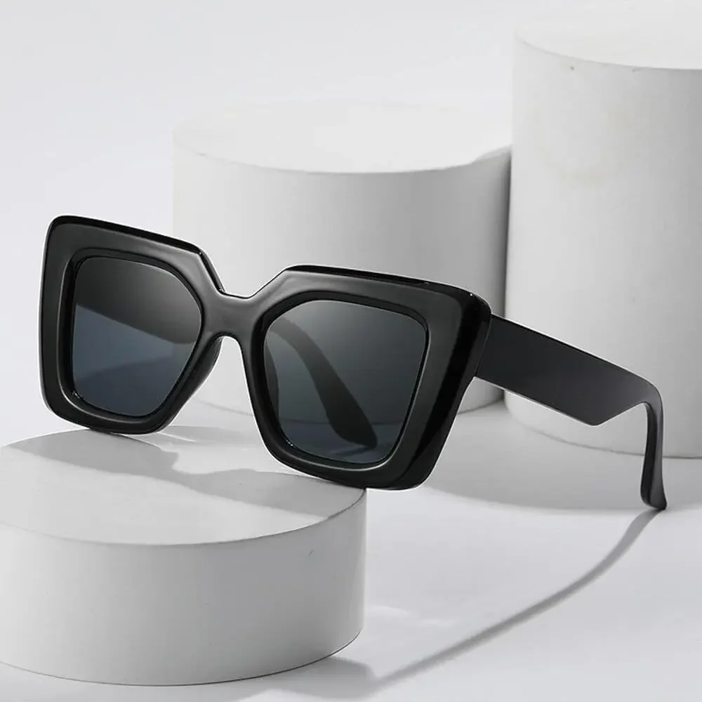 NEW NORDSTROM Black Solid $78 Chunky Oversized Plastic Sunglasses Sunnies Y2K - Picture 7 of 14